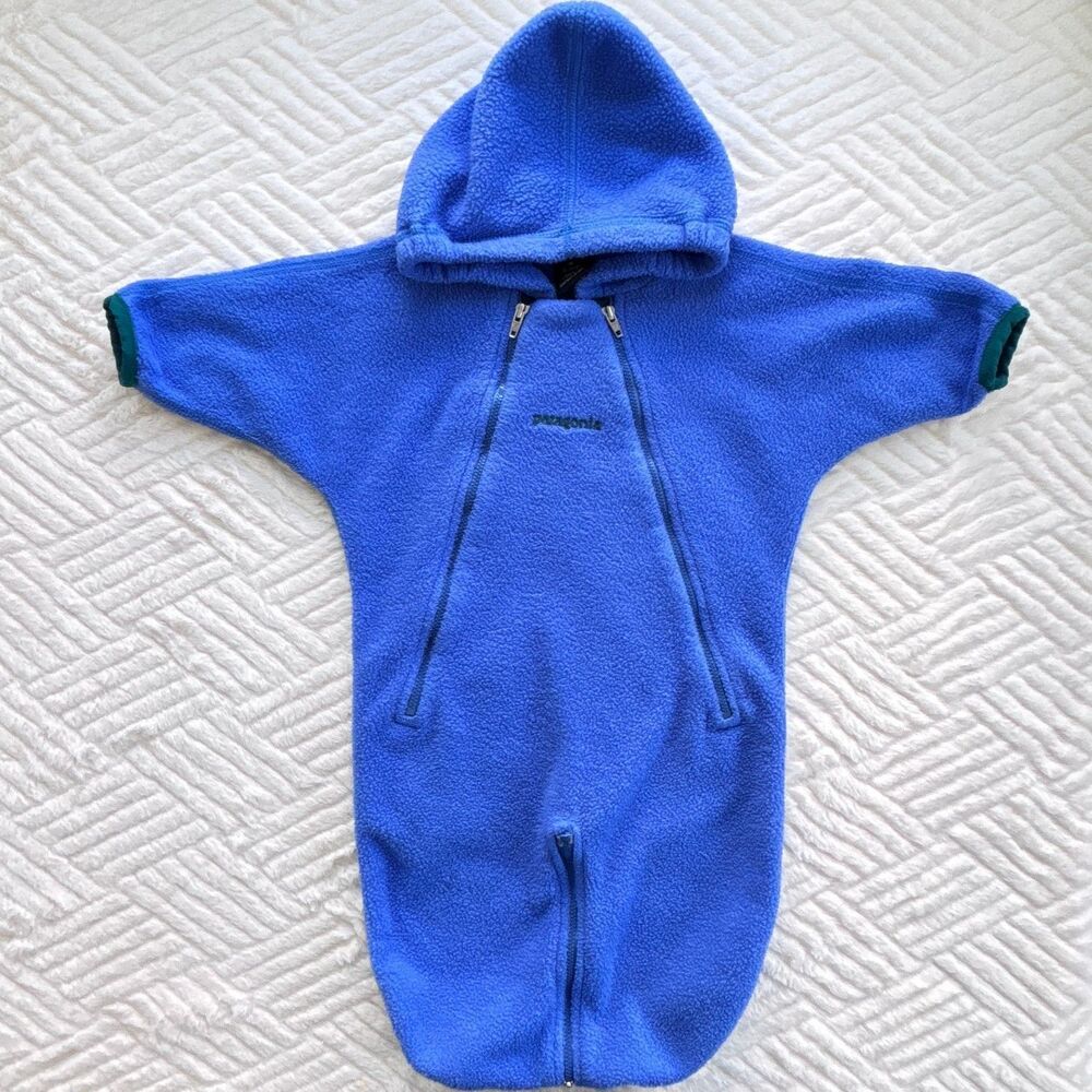 Patagonia Vintage Infant 3-6M Blue Fleece Bunting Snowsuit Hooded USA